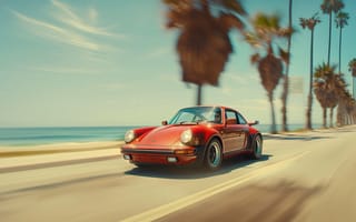 Картинка Porsche Carrera, Porsche, Carrera, Порше, Карера, машины, машина, тачки, авто, автомобиль, транспорт, красный, дорога, скорость, быстрый, пляж, океан