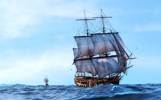 Картинка лодка, парусник, парус, корабли, корабль, море, океан, вода, волна