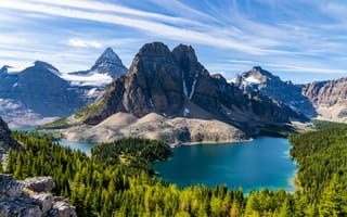 Картинка горы, гора, природа, пейзаж, скала, лес, деревья, дерево, озеро, пруд, вода, Канада