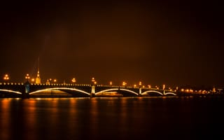 Картинка Санкт-Петербург, Россия, Нева, мост, мосты, ночь, огни, подсветка