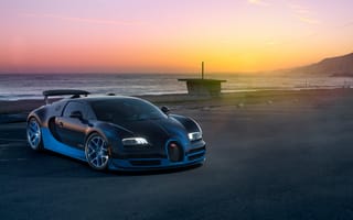 Картинка Bugatti Veyron, Бугатти Вейрон, Bugatti, Бугатти, спорткар, суперкар, гиперкар, машины, машина, тачки, авто, автомобиль, транспорт, спортивная машина, спортивное авто, море, океан, вода, вечер, сумерки, закат, заход