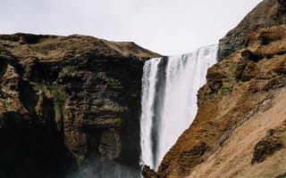 Картинка Скоугафосс, водопад, скала, утес, Скоугау, Исландия, природа