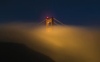 Картинка мост Золотые Ворота, Золотые Ворота, мост, Сан Франциско, Калифорния, США, мосты, туман, дымка, ночь, темнота, темный