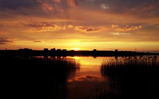 Картинка закат, солнце, озеро