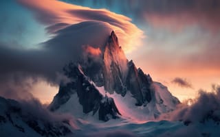 Картинка горы, гора, природа, вершина, арт, рисунок, вечер, закат, заход