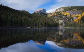 Картинка горы, гора, природа, пейзаж, озеро, пруд, вода, осень, отражение
