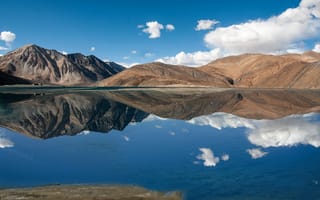 Картинка Jammu and Kashmir, горы, Pangong Lake, Тибет, озеро, панорамма, IN, India, Tibet