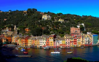 Картинка город, дома, побережье, Portofino, Liguria, Италия