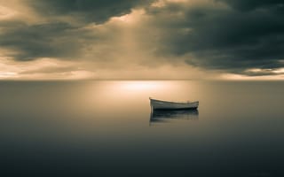 Картинка лодка, море, облака, горизонт