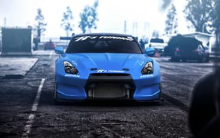 Картинка Nissan, тюнинг, GTR, передок, blue