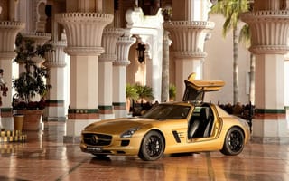 Картинка Mercedes-Benz, Мерседес, dubai, дворец, sls amg, gold, дубай