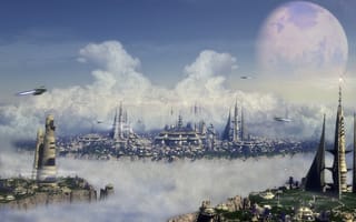 Картинка город, будущего, облака