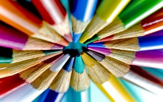 Картинка макро, радуга, цветные, карандаши, кругом
