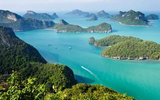 Картинка таиланд, море, деревья, острова, горы, корабль, лодка, koh samui