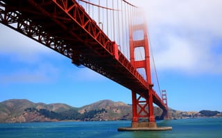 Картинка Golden Gate, Золотые Ворота, небо, опора, США, мост, Сан-Франциско, облака, море, горы