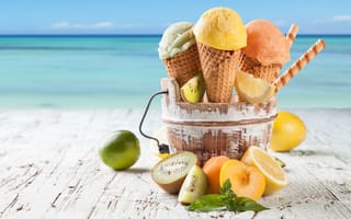 Картинка мороженое, абрикос, лайм, лимон, киви