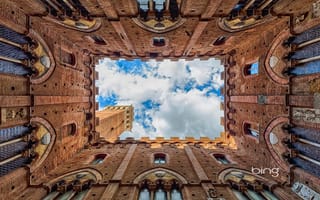 Картинка небо, город, облака, Тоскана, Сиена, башня, Италия, архитектура