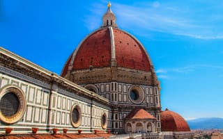 Картинка Флоренция, купол, вид с колокольни Джотто, собор Санта-Мария-дель-Фьоре, Дуомо, Италия, небо
