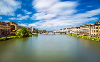 Картинка Флоренция, Италия, река, мост, дома, небо, Арно