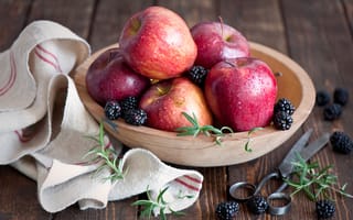Картинка салфетка, ягоды, ножницы, фрукты, ежевика, яблоки