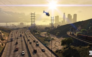 Картинка Grand Theft Auto V, машины, вертолет, gta 5, дорога, лос сантос