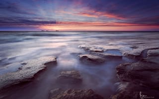 Картинка Западная Австралия, закат, Индийский океан, вечер, Burns Beach, камни, небо, облака