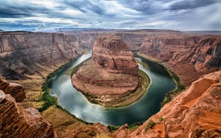 Картинка США, плавный изгиб русла реки Колорадо, штат Аризона, каньон Глен, Подкова, меандр, Horseshoe Bend