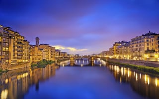 Картинка Флоренция, мост, река, дома, Арно, Италия
