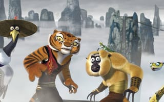 Картинка Кунг-фу Панда, змея, журавль, Kung Fu Panda, обезьяна, неистовая пятёрка, тигрица, богомол