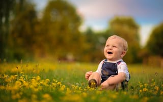 Картинка мальчик, трава, радость, ребёнок