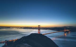 Картинка США, город, рассвет, San Francisco, Калифорния, мост Золотые Ворота, Arthur Chang рhotography, Golden Gate вridge, утро, Nikon D800E, Сан-Франциско, висячий мост