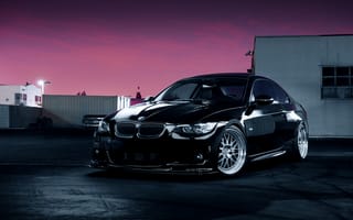 Картинка BMW, 3 Series, black, бмв, E92, чёрная, front, ночь