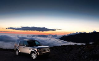 Картинка закат, Land Rover, Discovery 4, облака, горы