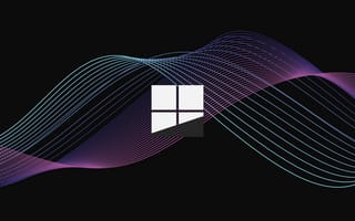 Картинка Майкрософт Виндоус, логотип, темный, волны, минимальный, фиолетовый, 5к