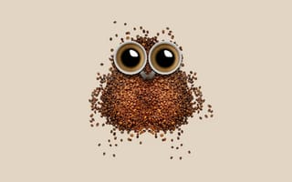 Картинка кофейные зерна, сова, коричневый, Кофейная чашка, напитки, пастельный коричневый, кофеин, 5к, пастель, 8k, красивый