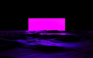 Картинка розовый свет, море, иллюстрация, волны, 3д, цифровая визуализация, черный
