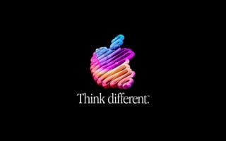 Картинка думать по-другому, яблочный слоган, черный, амолед, яблоко логотип, красочный