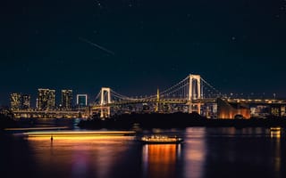 Картинка Радужный мост, Токио, ночной город, размышления, 5к, городской пейзаж