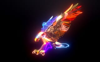 Картинка орел, неон, красочный, цифровое искусство, светящийся, темный