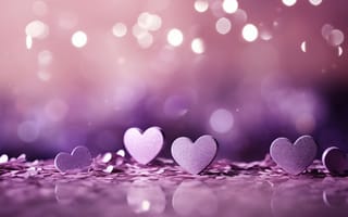 Картинка фиолетовые сердечки, блеск, боке, фиолетовая эстетика, Валентина