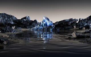 Картинка темно-синий, пейзаж, сюрреалистический, водное пространство, кристалл