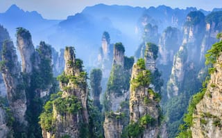 Картинка Горы, Basin Mountain, Хунань, Всемирное наследие, чистое небо, природа, Zhangjiajie National Park, пейзаж, Китай, Азия