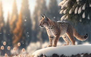 Картинка ai art, снег, Зима, Животные, лес, Eurasian lynx