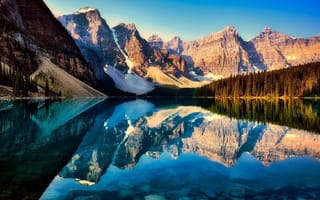 Картинка природа, морейн, снега, озеро, канада, пейзаж, горы