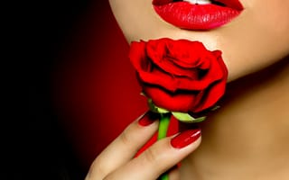 Картинка красота, губы, ногти, красные губы, одинокая роза, женщины, любовь, роза, цветы, красная роза, красная помада, красный бутон, прекрасно