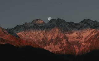 Картинка горы, луна, тьма, природа, пейзажи, вечер, закат