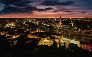 Картинка Verona, ночь, закат, город, Верона, Италия, огни