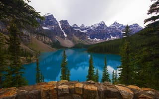 Картинка Lake Moraine, горы, пейзаж, Озеро Морейн, деревья, Канада, скалы, озеро, Canada, Альберта