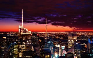 Картинка Нью-Йорк, облака, Соединенные Штаты, разное, живописный, город, ночь, небоскребы, закат, архитектура, США