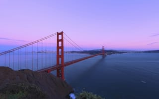 Картинка город, Мост Золотые Ворота, Калифорния, побережье, подвеска, горизонт, рассвет, несущая конструкция, привлечение, архитектура, тихий офис, восход солнца, известный, мост, инженерных, америка, вечер, закат, башня, сумрак, залив, Соединенные Штаты, ориентир, Сан-Франциско, утро, море